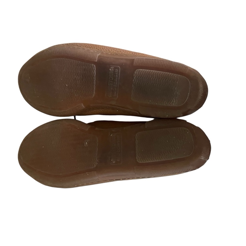 Minnetonka Tan Pebbled Leather Boat Loafer Moccasins with Tie Women's Size 9.5 - Picture 8 of 9